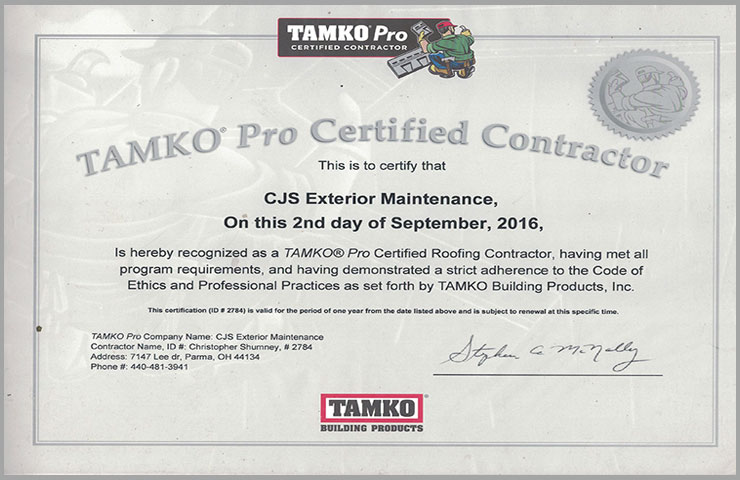 Tamko Pro Certified Contractor